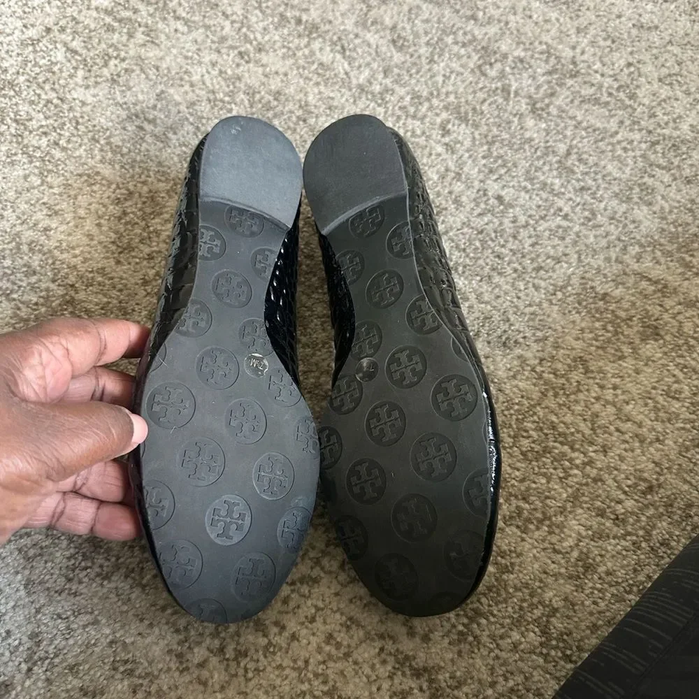 Tory Burch Reva Double T Quilted Patent Leather Flats 7.5